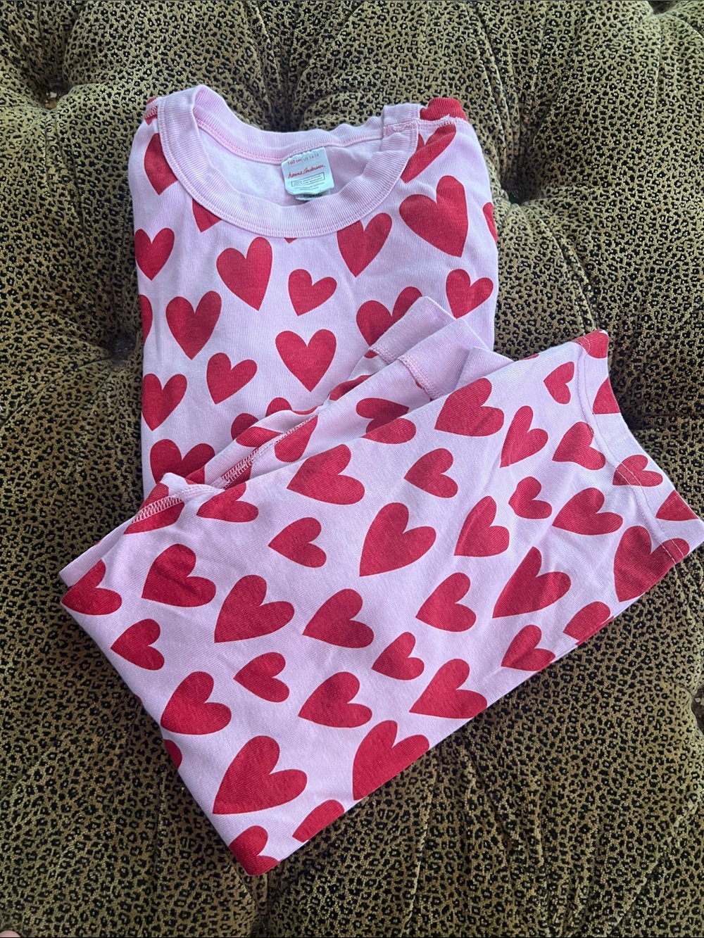 Hanna Andersson Heart on Hearts Pink Pajama Set with Red Hearts size 14
